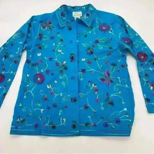 Quacker Factory  Beaded and Embroidered Jacket Blue Size Small