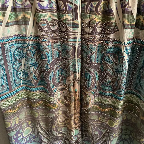 Justified Bohemian Elegant Multicolor Patterned Righstones Details Cardigan XL Blue