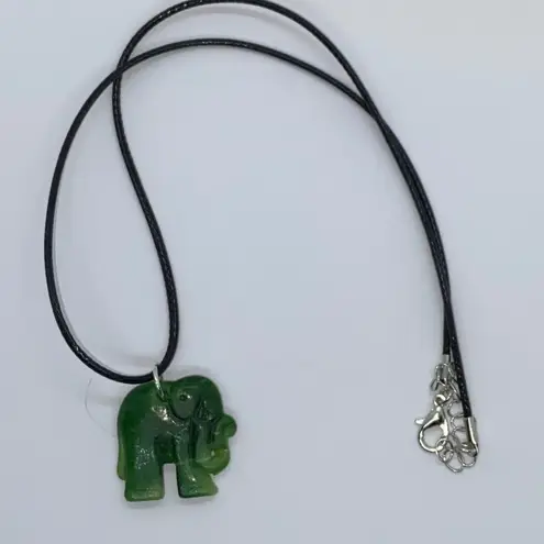 Handmade Black Wax Green Elephant Necklace