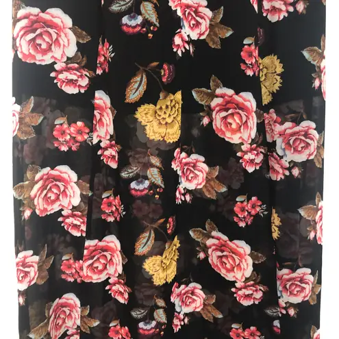 Dark Floral Maxi Skirt Chiffon Front Slits Romantic Coquette Dark Fairy Event Black