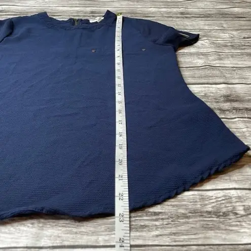 Mine Casual Short Sleeve Top Shirt Blouse Dark Navy Blue Brushed Gold S SM Small