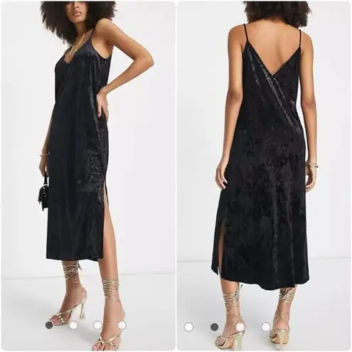 Monki NEW  velvet midi slip dress in black Woman’s size Large NWT