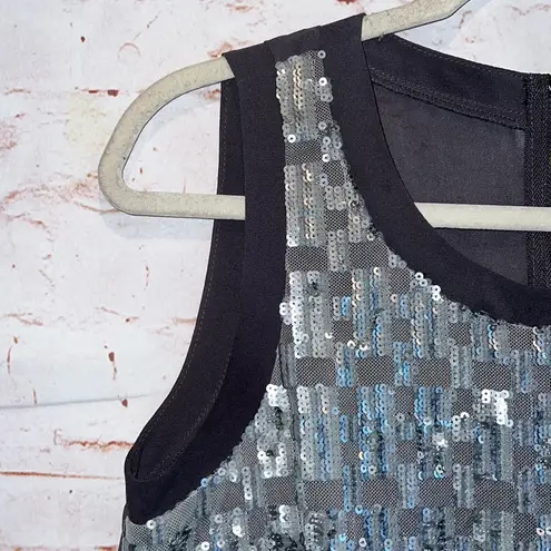 ASTR  silver sequin sheer tank top layering M chiffon exposer zipper back - Image 4