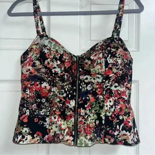 Allen B Floral Zip Bustier Corset Top Womens 10 Dark Romantic Coquette Y2K Indie Black