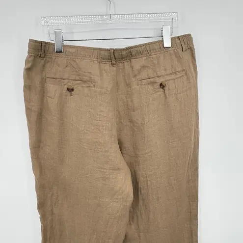 Club Room Luxury linen pants women's L straight elastic waist lagenlook tan Size L