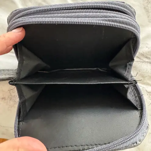 Gray fabric two zippers wristlet wallet, size 5.5x3.5 ID holder card holder