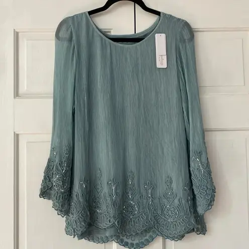 Soft Surroundings Silk Rosette Top Sequin Blouse Stormy Size Medium NEW NWT