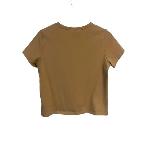 Dazy T Shirt Womens L Brown Cropped Short Sleeve Tee Pullover Top Heart Logo NWT Size L