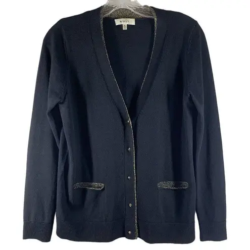 Milly Black and Gold Merino Wool Cardigan Sweater Size Med