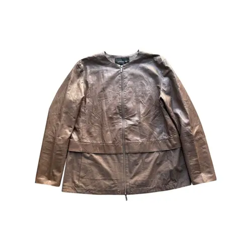 Lafayette 148 Two Tone Taupe Leather & Cotton Jacket Size S Brown