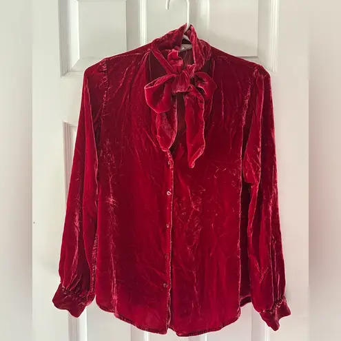 L'Agence L’Agence Red Crushed Velvet Blouse XS Holiday