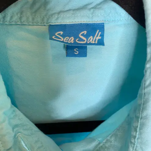 SeaSalt Aqua Button Up Shirt Sz Small Handpainted Blue