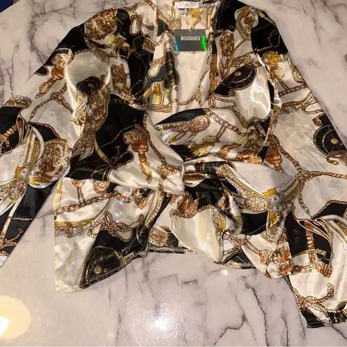Missguided NWT Womens Satin Chain Print Wrap Top Blouse 6 Baroque NEW