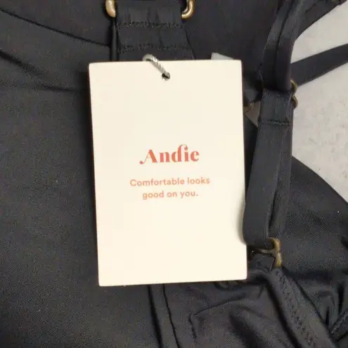 ANDIE NWT Bora Bora Top Black Adjustable Removable Ruching Bandeau Swim Bikini L