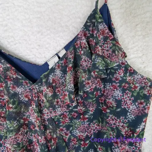 Allison Joy floral spaghetti adjustable strap ruched dress, size L