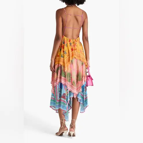 Farm Rio NWT  Mixed Scarves Tiered Midi Dress Large