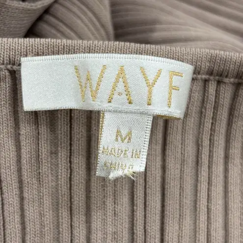 WAYF NWOT Size M Alexi Beige Long Sleeve Ribbed Belted Midi Bodycon Dress $99