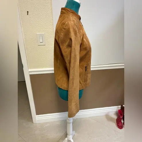 Valerie Stevens Genuine Leather Moto Jacket – Cognac Brown Snake Print – Size S