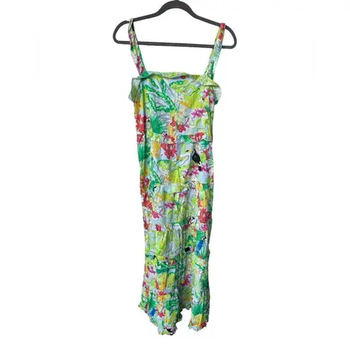 Just Bellina Vanvas Mariko Flutter Maxi Dress Lime Tropical Toucan S Green