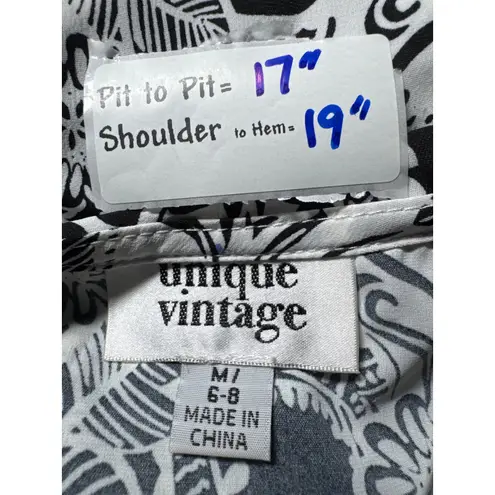 Unique Vintage Black White Paisley Wrap Tie Front Sleeveless Blouse Top M