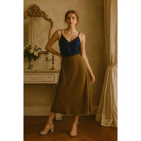 Jones & Co Silk Skirt Brown Maxi Flowy Long Skirt Boho Balletcore Quiet Luxury 8 Green