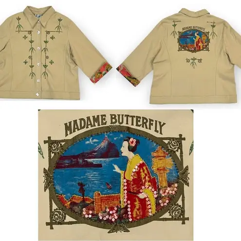 Madame Butterfly Beaded Blazer Jacket by Faith Size Large Tan
