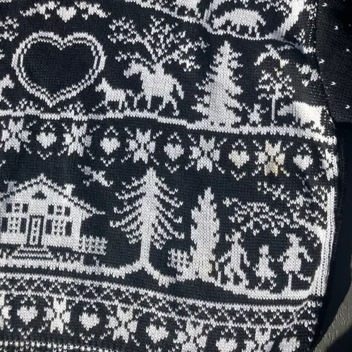 Handmade Black and white fair isle winter scenery Christmas sweater, hand knit pullover