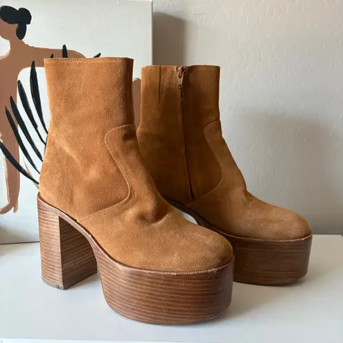 Simon Miller High Raid Platform Chunky Suede Leather Platform Brown Boot Size 38