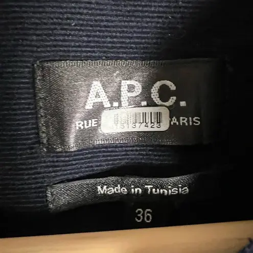 A.P.C. Justine Navy Blue Corduroy Long Sleeve Button Front Jumpsuit Size S Black