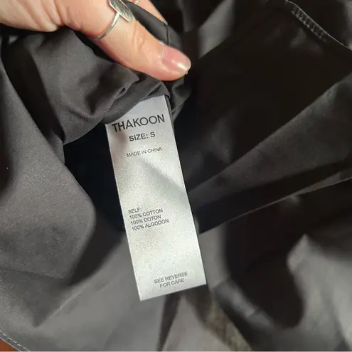 Thakoon Smocked Neck Tee Black Poplin Blouse Short Sleeve Lightweight NWT Size S