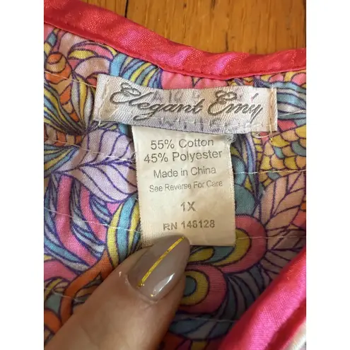 Elegant Emily Lounge Dress Womens 1X Multicolor Floral Paisley Satin Trim V Neck Size undefined