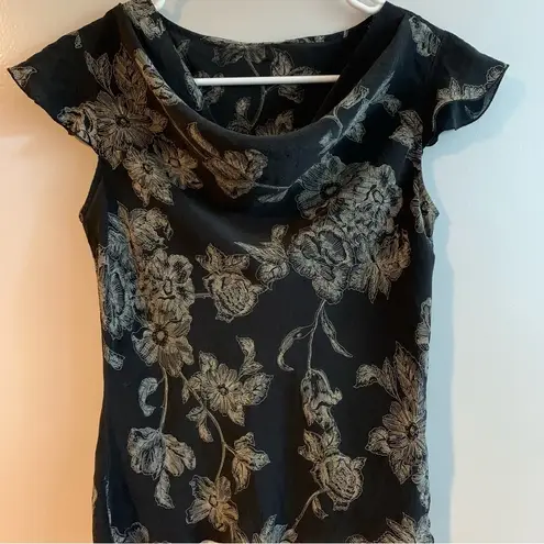 Apt. 9 . 100% Silk Flowy Cap Flutter Sleeve Floral Blouse Size M