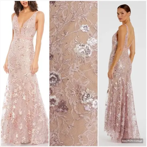 Mac Duggal 67481 Womens Floral Embellished Sleeveless Plunge Neck Gown Dress