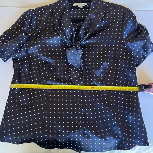 Pendleton  Petite Silk Navy Blue and White Polka Dot Blouse Size 12