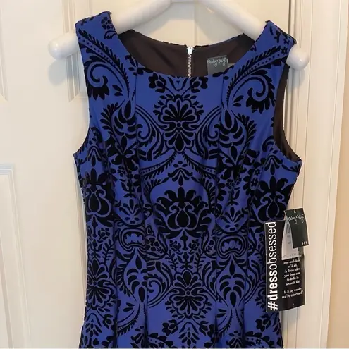 Gabby Skye  NWT Fit & Flare Dress Women Size 6  Royal Blue & Black Velvet…