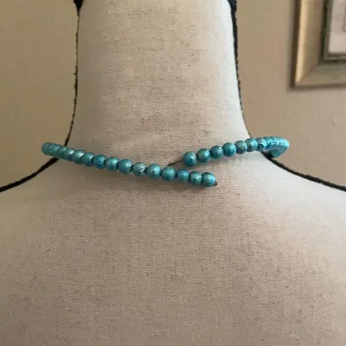 Women’s Bead Costume Necklace Beaded Blue Glass Choker