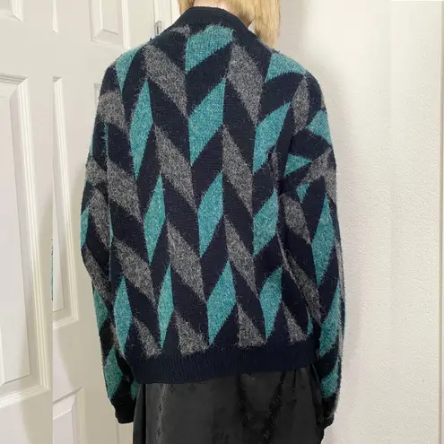 Vintage CÈTO Uomo Colorblock Mosaic Chevron Print Cardigan Sweater Size S Multiple