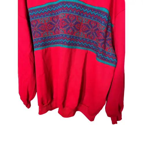 Vintage Nucleus Red Patterned Knit Collar Pullover Sweater Retro 90s Top 2X Size XXL