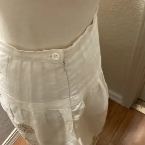 Anne Carson Linen Embroidered Beaded Midi Skirt Sz 6 Midi Slit Front Embellished