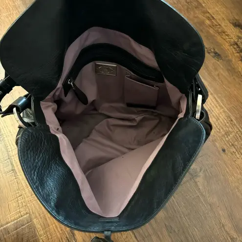 BALLY black leather hobo, tassel tieclosure, made in Italy