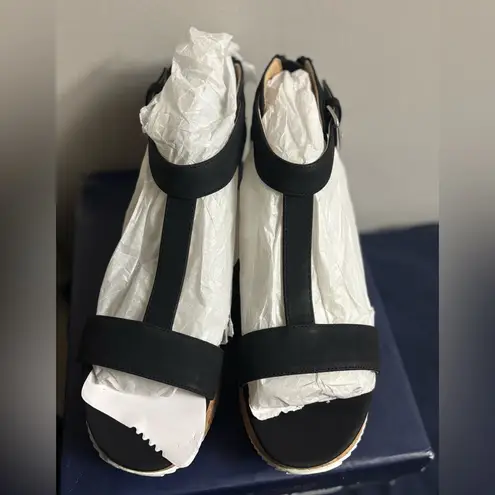 Adrienne Vittadini Womens Chaps Ankle Strap Wedge Black Platforms Wedges