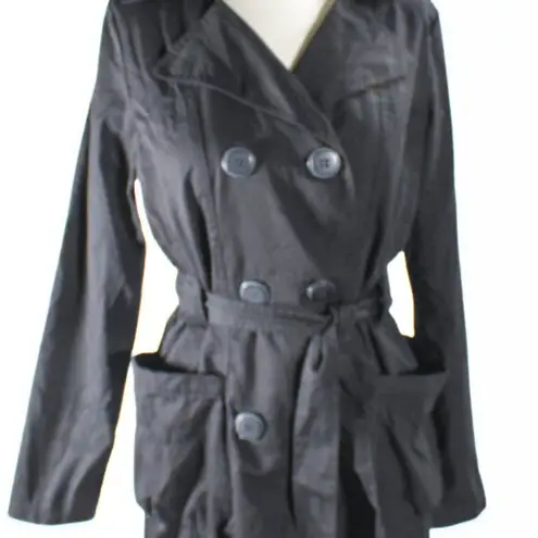 Paris Blues Vintage Y2K Black Trench Style Jacket Size LRG JRS Chic Streetwear