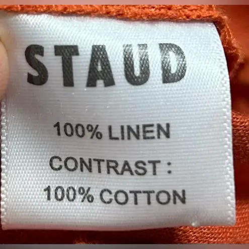 STAUD Orange Size XS 100% Linen Crop Top Elastic Hem Keyhole Button