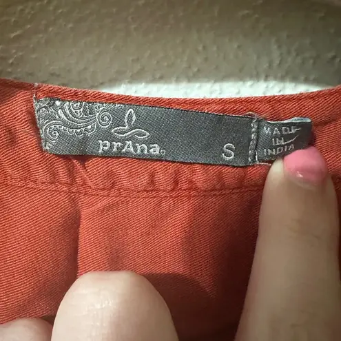 prAna Button Up Tank Talton Dress Sleeveless Tencel Red Orange Womens Small