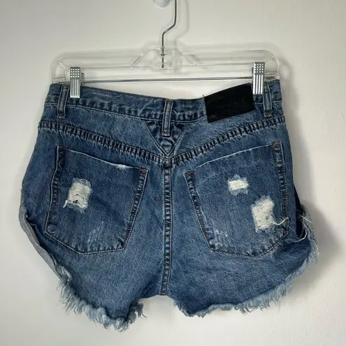 One Teaspoon  Bandits Denim Shorts Relaxed Fit Long Rise Twisted Cuff Hem