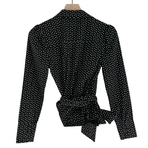 L'Academie L’Academie Revolve The Elaine Polka Dot Wrap Blouse Top White Black Size XS