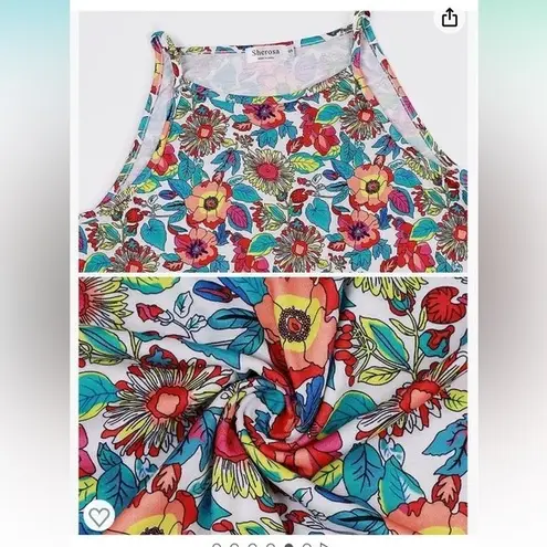 Tank Top Womens Plus XXL Floral Blue Summer Halter Cami Shirt Top Casual B3