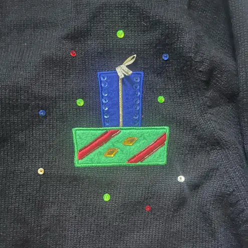 Tiara International Black Santa Christmas Full Zip Cardigan Sweater Size 14/16