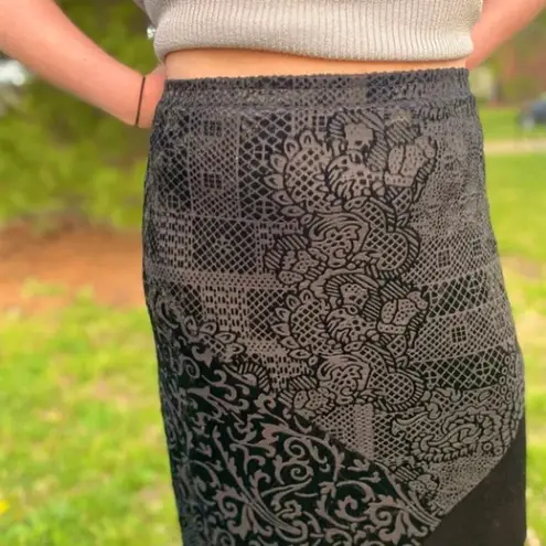 Notations Vintage Velvet Burnout Maxi Skirt Espresso Brown Plus Size 1X Pull On