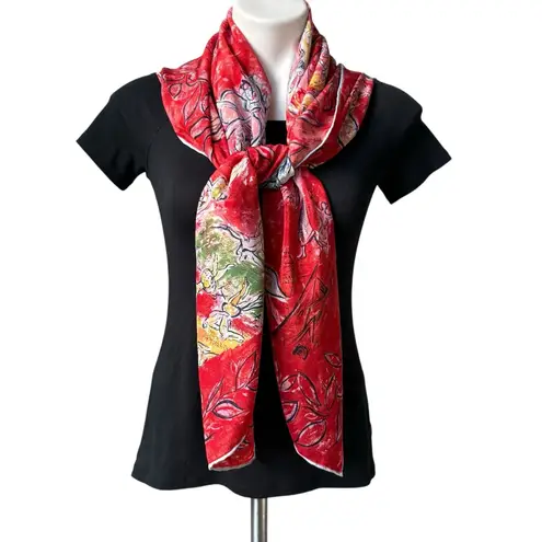Silk scarf featuring the artwork "The Triumph of Music" by Marc Chagall Red